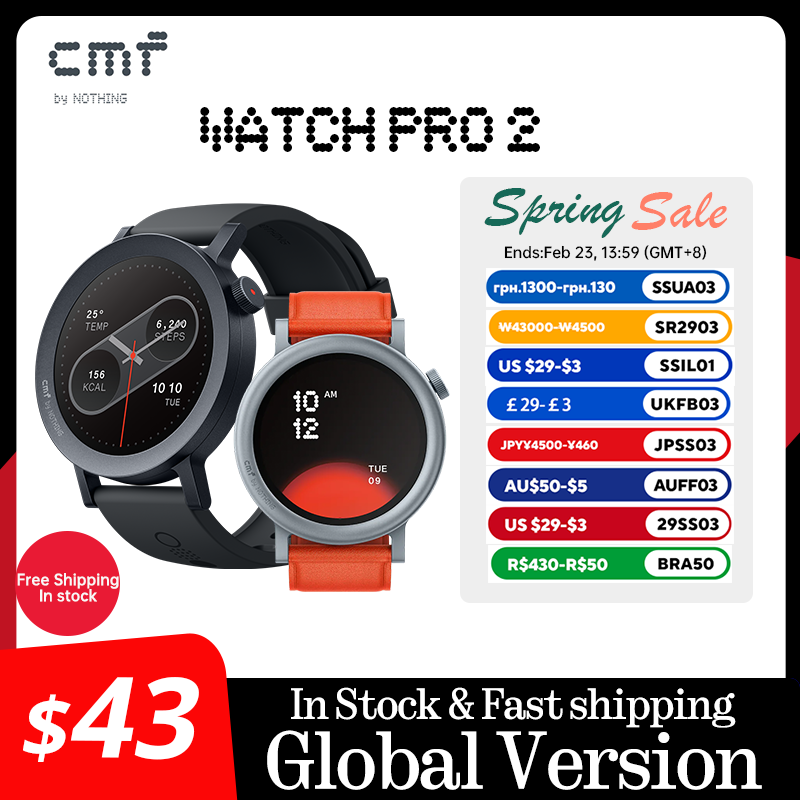 Global Version CMF โดยไม่มีอะไรนาฬิกา Pro 2 1.32 "AMOLED Bluetooth 5.3 BT โทรพร้อม AI ลดเสียงรบกวน GPS cmf watch pro 2