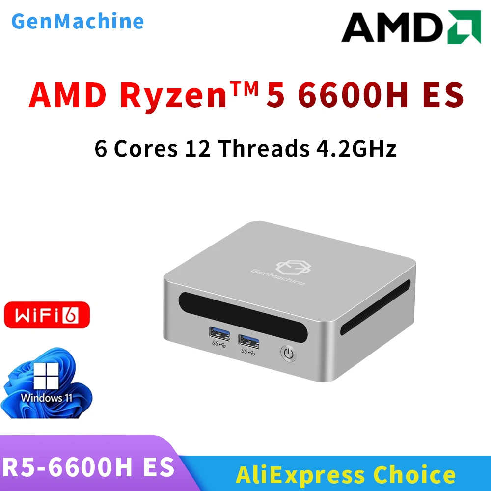 GenMachine Ryzen 5 6600H ES LPDDR5 16G 6400 МГц Мини-ПК 3,3 ГГц-4,5 ГГц TDP 45 Вт Windows 11 WIFI6 Игровой ПК Мини-ПК Ordenador