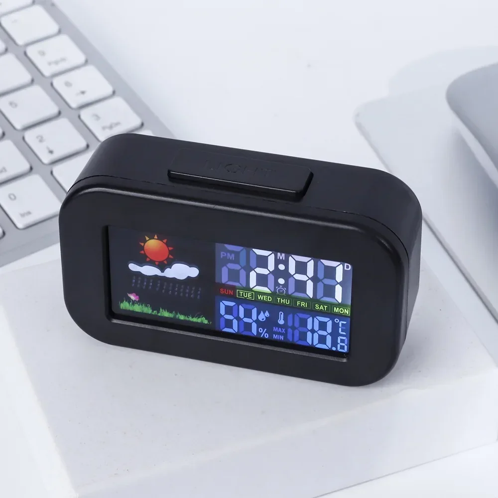 Weather Station Clock with Color Display - Temp & Humidity Monitor, Backlit for Kids & Teens, Perfect for Bedroom & Dorm Desk