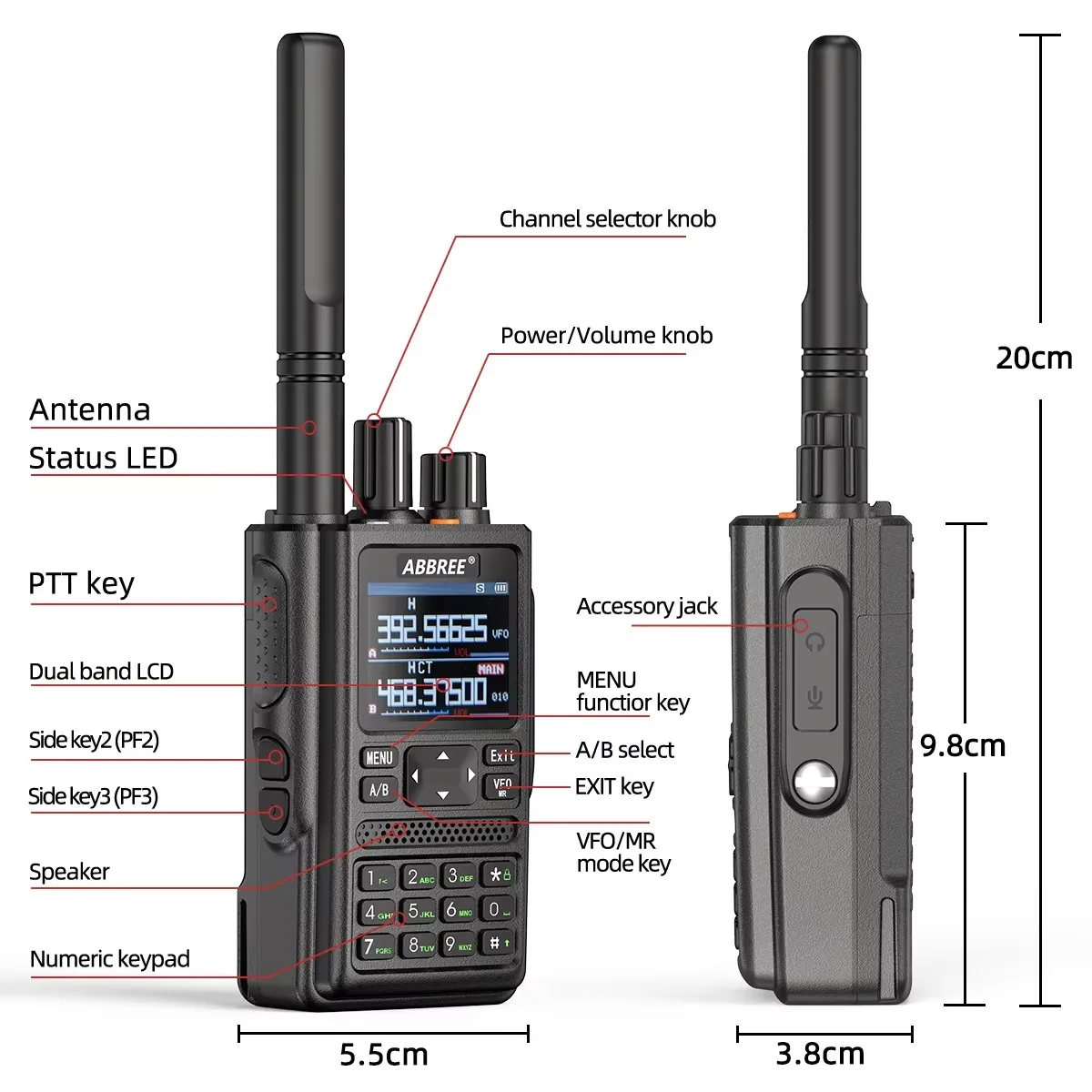 Neues ABBREE AR-F8 GPS Walkie Talkie Multi Band Wireless Kopierfrequenz AF FM 128-Kanal-Airband Vollband VOX Ham Two Way Radio