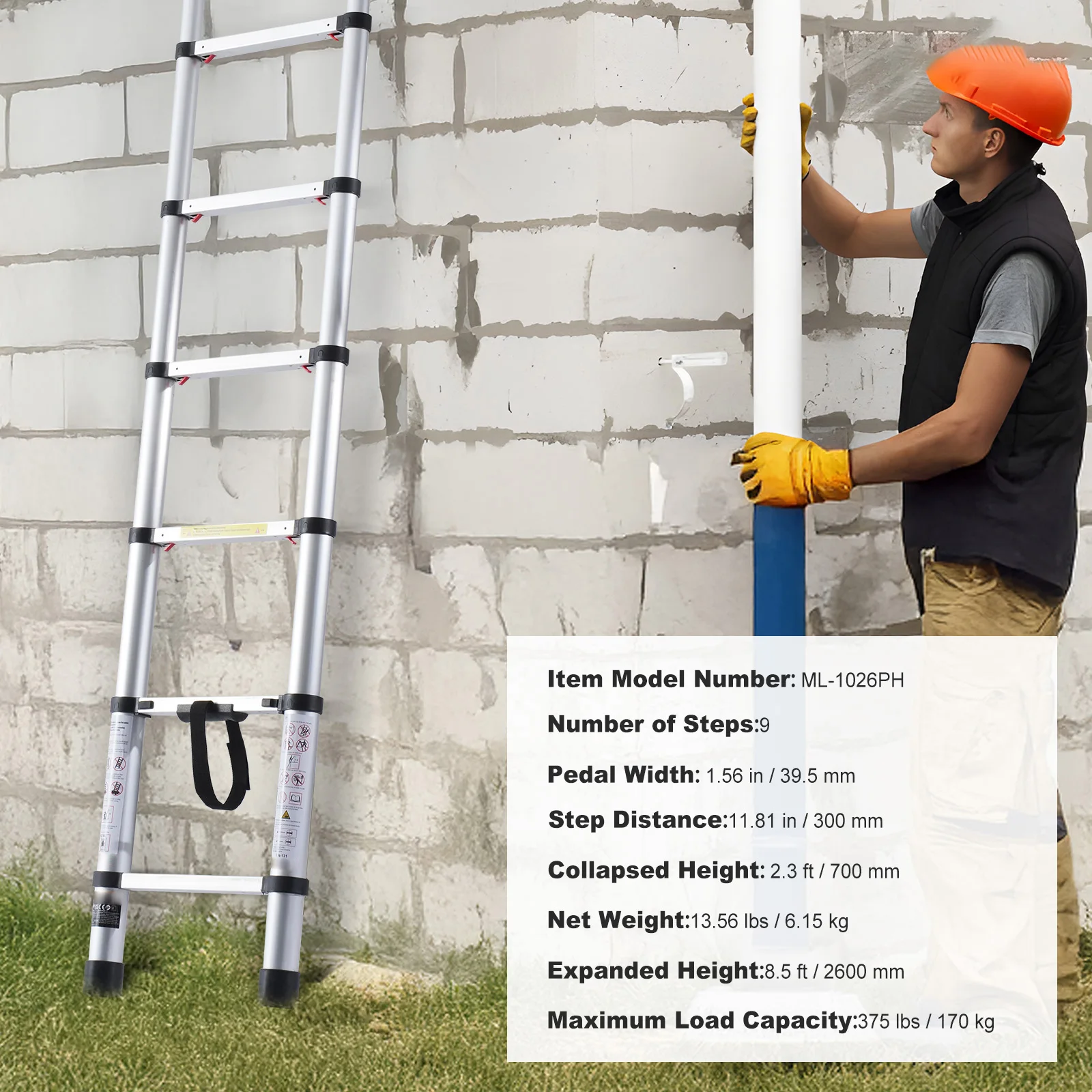SucceBuy Scala telescopica 8,5/16,5/20,3FT Scala pieghevole a retrazione con un solo pulsante in alluminio Scale portatili per casa RV Loft