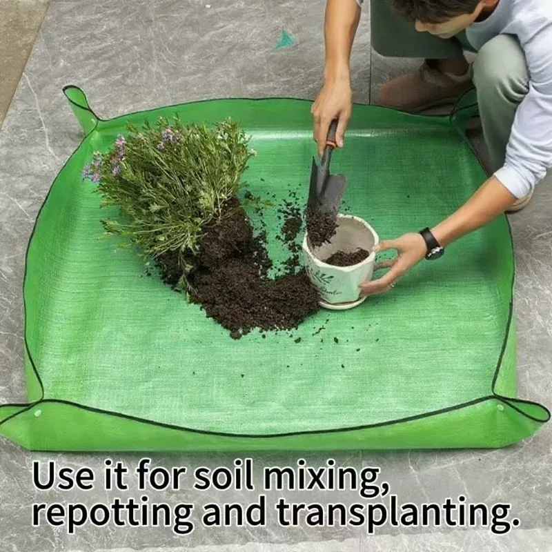 Estera de jardinería, almohadilla cuadrada para plantas, impermeable para trasplante de macetas, estera para macetas, lona antisuciedad plegable para repottamiento de jardín
