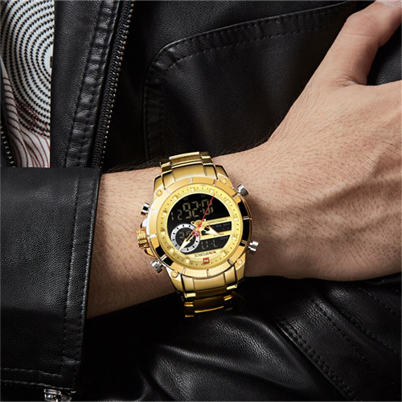 NAVIFORCE 9163 reloj de pulsera deportivo Original de lujo para hombres de cuarzo de acero resistente al agua con pantalla Dual relojes militares reloj Masculino