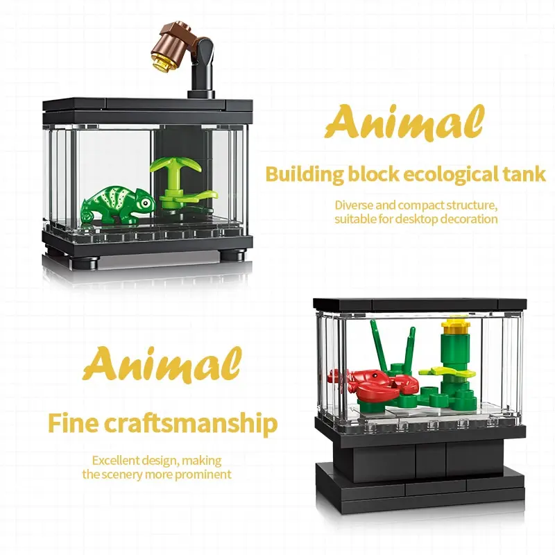 Micro Fish Tank Series Building Blocks Set Clownfish Lobster Display Box Modelo Crianças Criativo Diy Educacional Bricks Toys