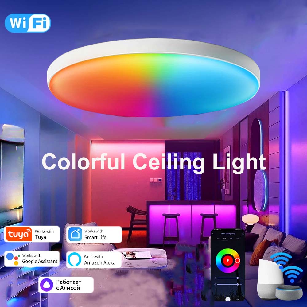 Tuya Smart WiFi Ceiling Light AC 220V 24W RGBCW Ambient Lamp APP Control Alexa Geogle Home Voice Control For Bedroom Home Decor