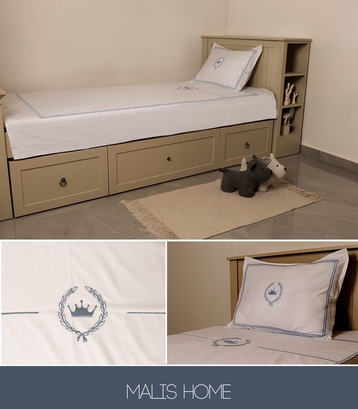 Mail's Home 2025 Conjunto de colcha branca de algodão natural com fronha bordada + cobertor + lençol de cama