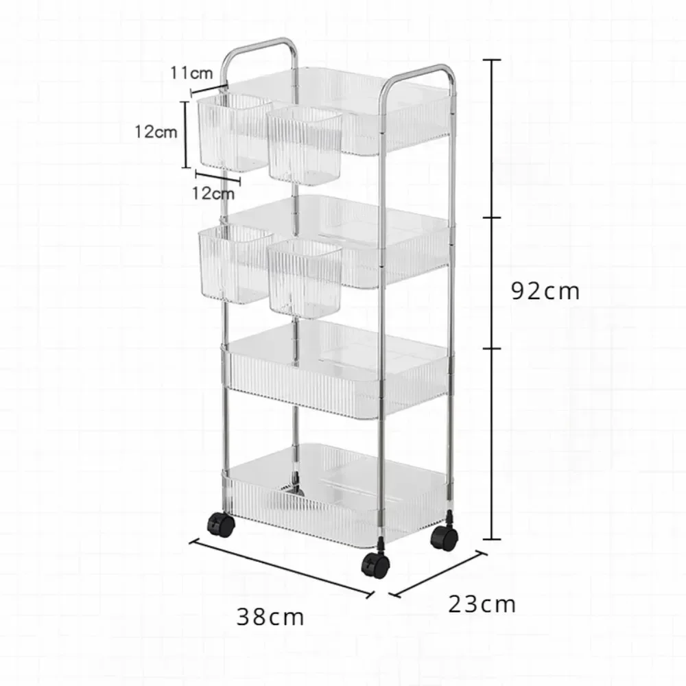 โปร่งใสชั้นเก็บรถเข็นอะคริลิคใส Rolling Cart แขวนตะกร้าห้องน้ําอะคริลิคแต่งหน้าชั้นวางหนังสือ