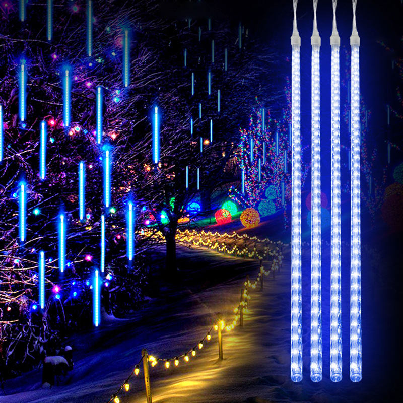 Luci a pioggia a LED con pioggia di meteoriti, impermeabili, gocce di pioggia che cadono, per decorazioni natalizie, feste, patio, 30/50 cm