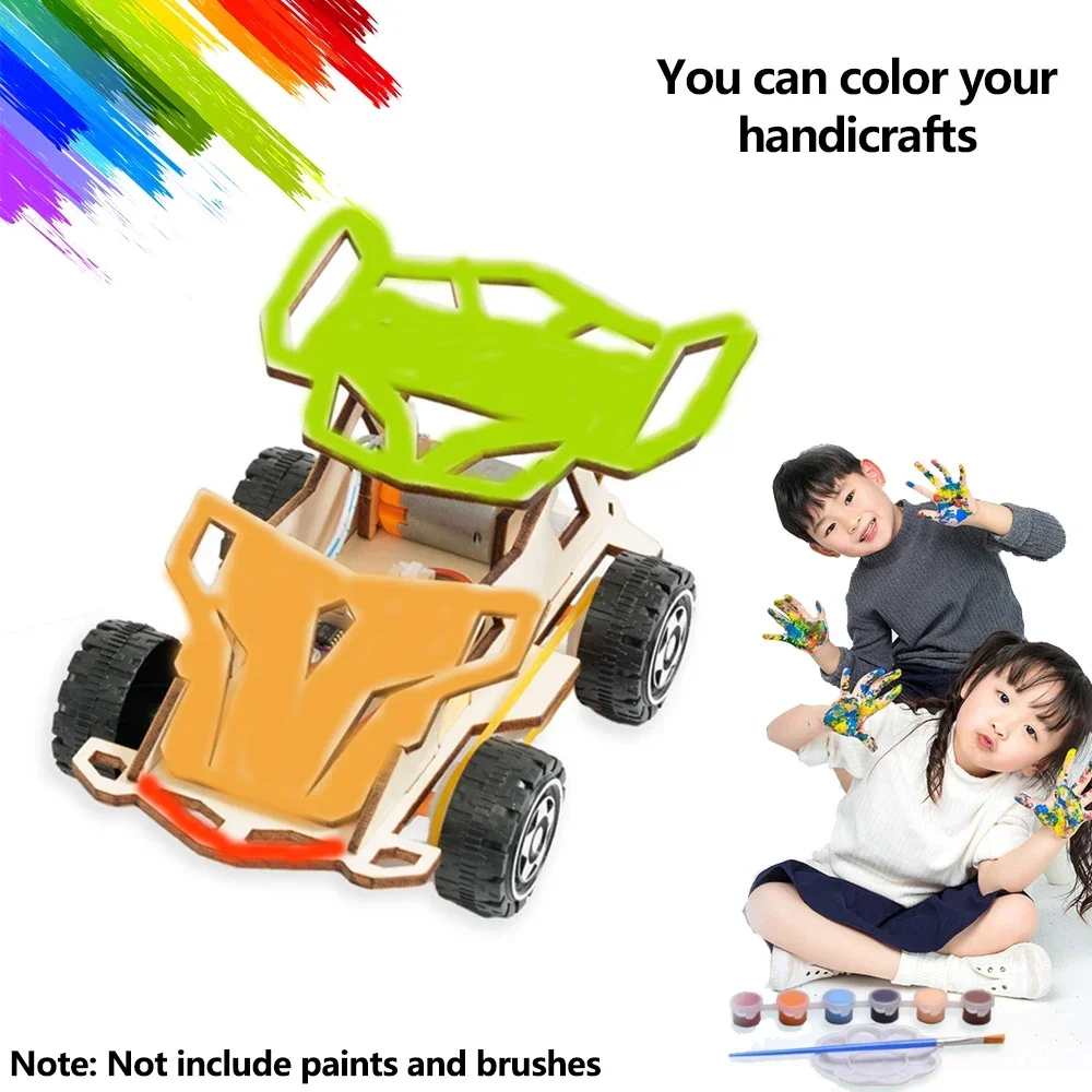 DIY รีโมทคอนโทรลไม้รถไม้สี่ล้อไดรฟ์ Racing ประกอบการทดลองวิทยาศาสตร์ชุดเด็ก STEM ของเล่นเพื่อการศึกษา