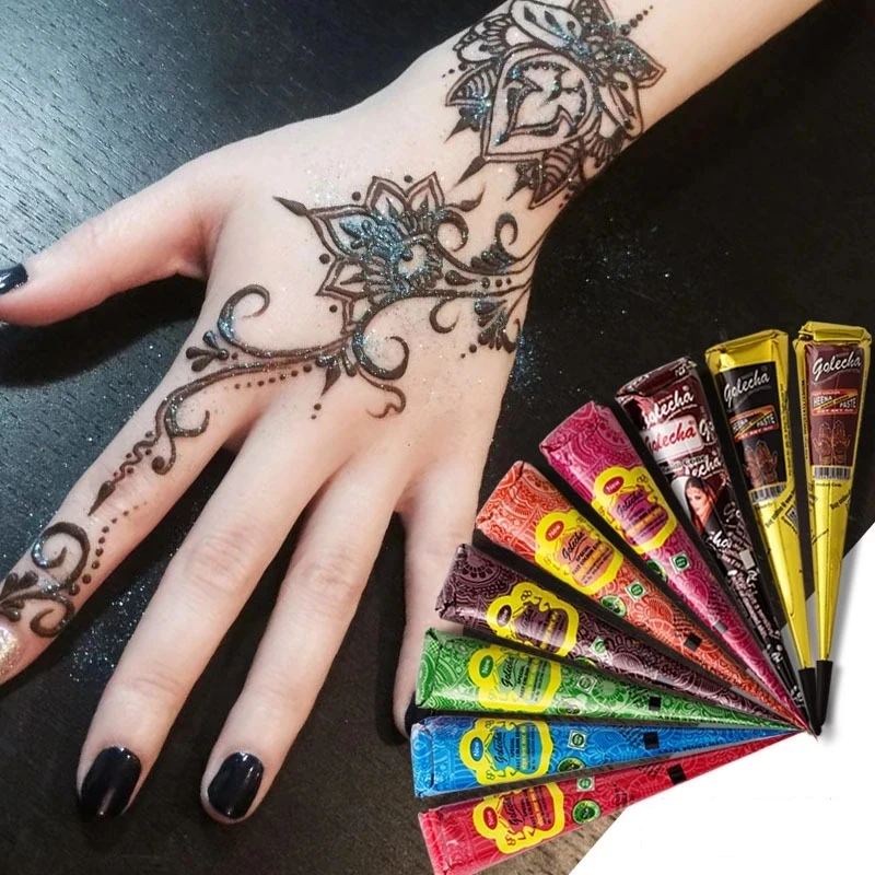 1 pièces 25g multicolore indien GOLECHA henné cônes pâte de tatouage pour tatouage temporaire autocollant peinture corporelle Art crème cône peinture à la main