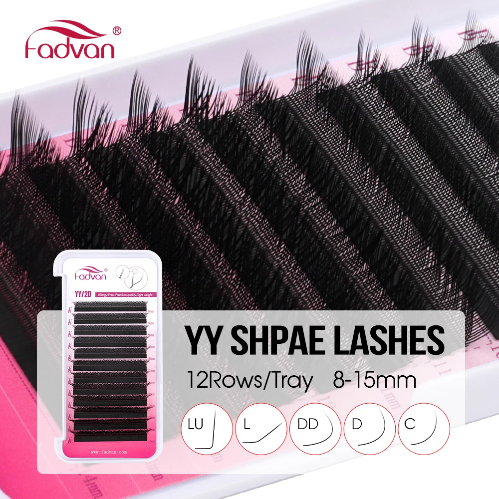 Fadvan Double Tips YY Shape Black Brown Eyelashes Extensions C/D/L/LU/L+ High Quality Individual Lashes Volume Eyelashes Makeup