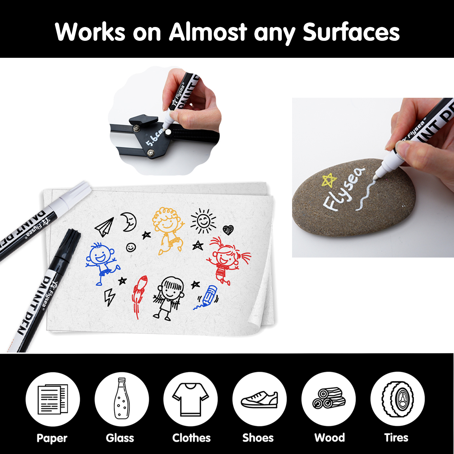 Black/White Oil Based Paint Pens, Permanent Marker for Metal, Wood, Canvas, Fabric, Plastic, Tire, Glass, Waterproof