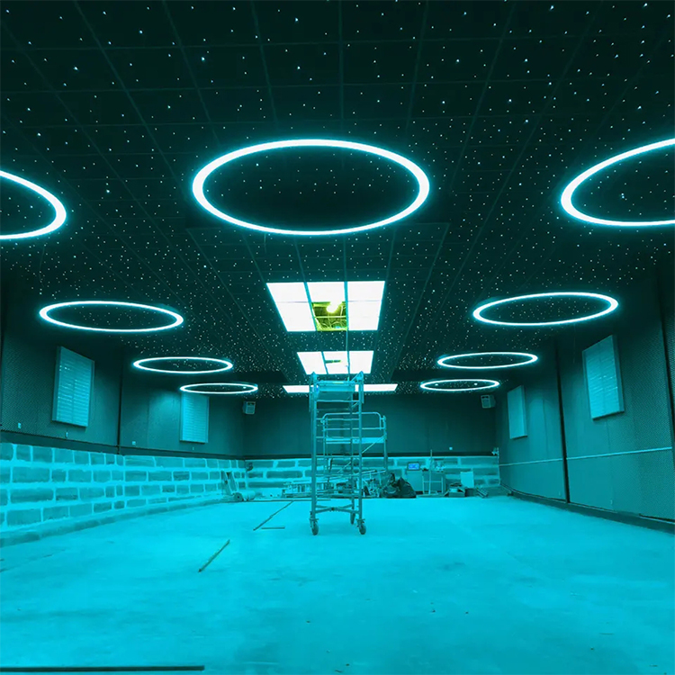 โคมไฟระย้า RGBW อลูมิเนียมโปรไฟล์แหวนการค้านำโมเด็มสีดำที่ห้อยไฟตรงปรับแต่งได้ทันสมัยขนาดได้