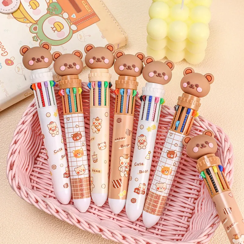 1Pcs 10 색 귀여운 곰 펜 만화 볼펜 학생 편지지 멀티 컬러 핸드 계정 펜 학습 및 사무 용품