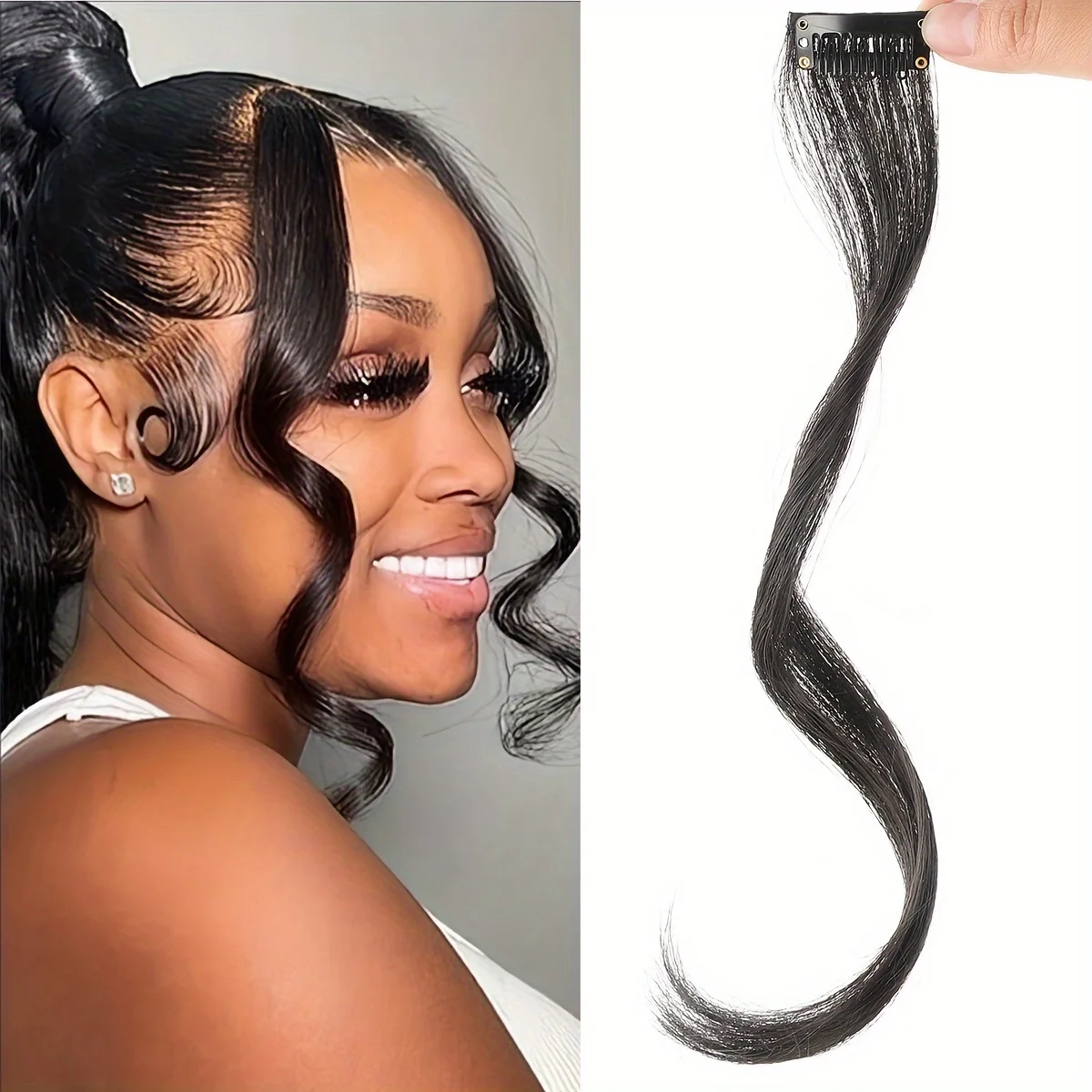 Long Side Air Bangs Wavy Curly Clip In Fringe Bangs Wig Front Side Bangs For Women Synthetic Hairpiece Hair Extensions Fake Hair