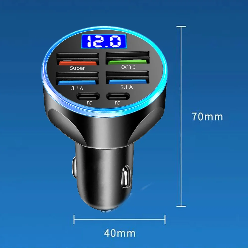 Autolader 2-6 poorten Snel snel opladen PD QC3.0 USB Autotelefoonoplader Type C Adapter in auto voor iPhone Samsung Huawei Xiaomi