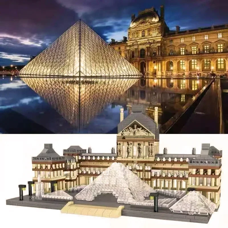 3377PCS Louvre Model Building Blocks World Famous Attractions Architectural Model Bricks Desktop Decoration Kids Toys Gifts