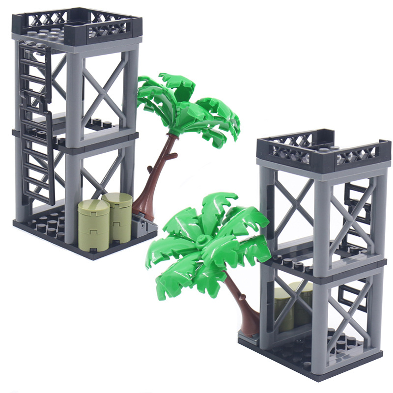 Bloques de construcción de ciudad militar, torre de mirada, árbol, escena de guerra, ciudad militar, modelo clásico, Kits de ladrillos, conjuntos de Ideas