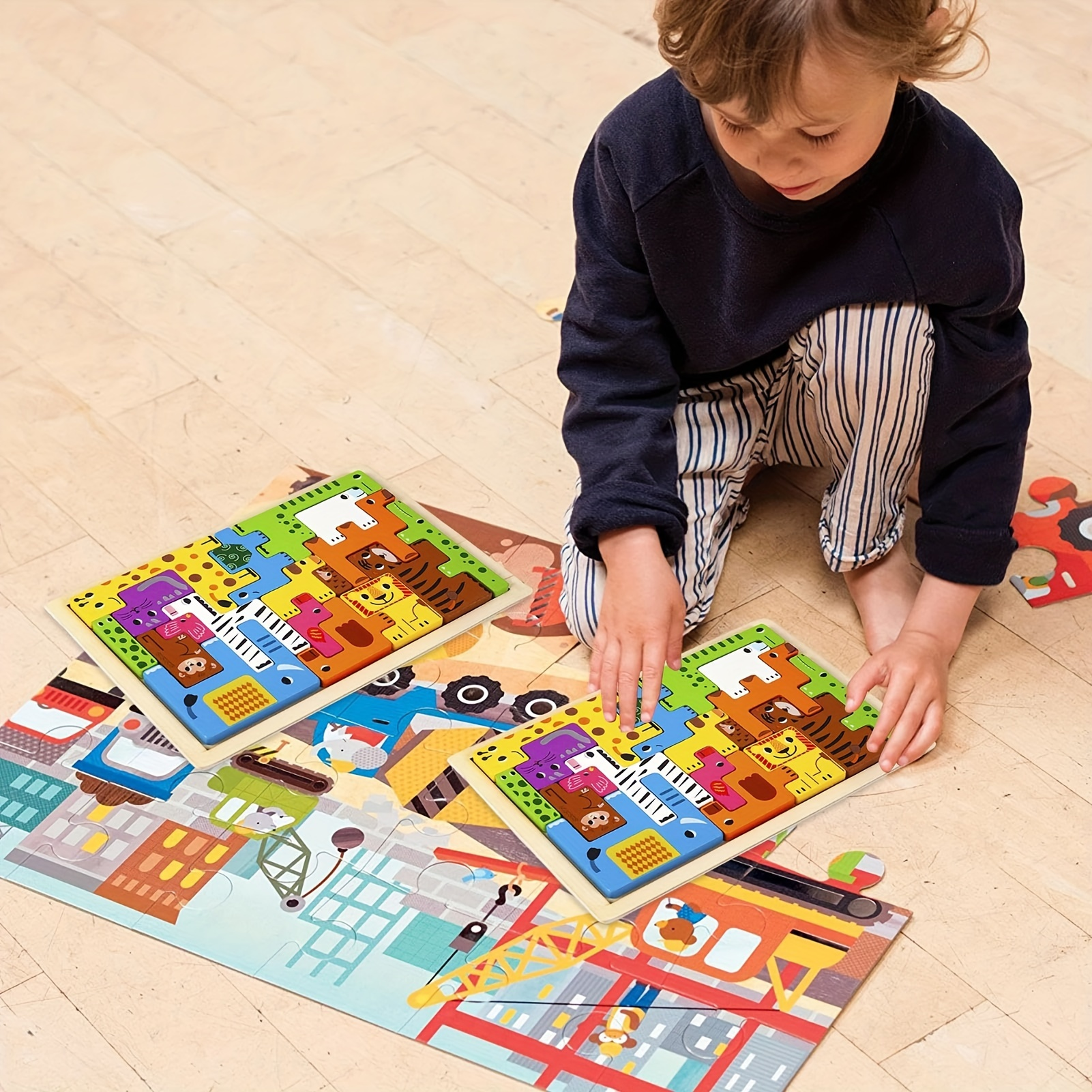 บล็อกไม้ปริศนาสําหรับเด็กสัตว์ Tangram ปริศนาคนสัตว์ทะเลยานพาหนะรัสเซียบล็อกเกมของขวัญวันเด็ก