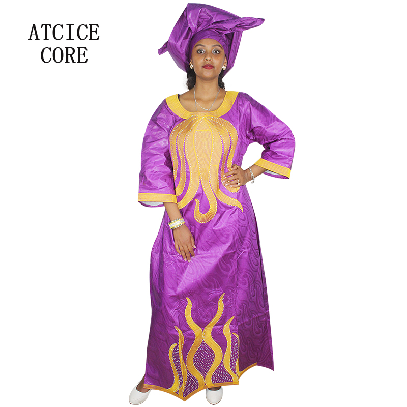African Dre ss para mulheres Plus Si ze bordado Weddi ng Guest vestido longo maxi com lenço
