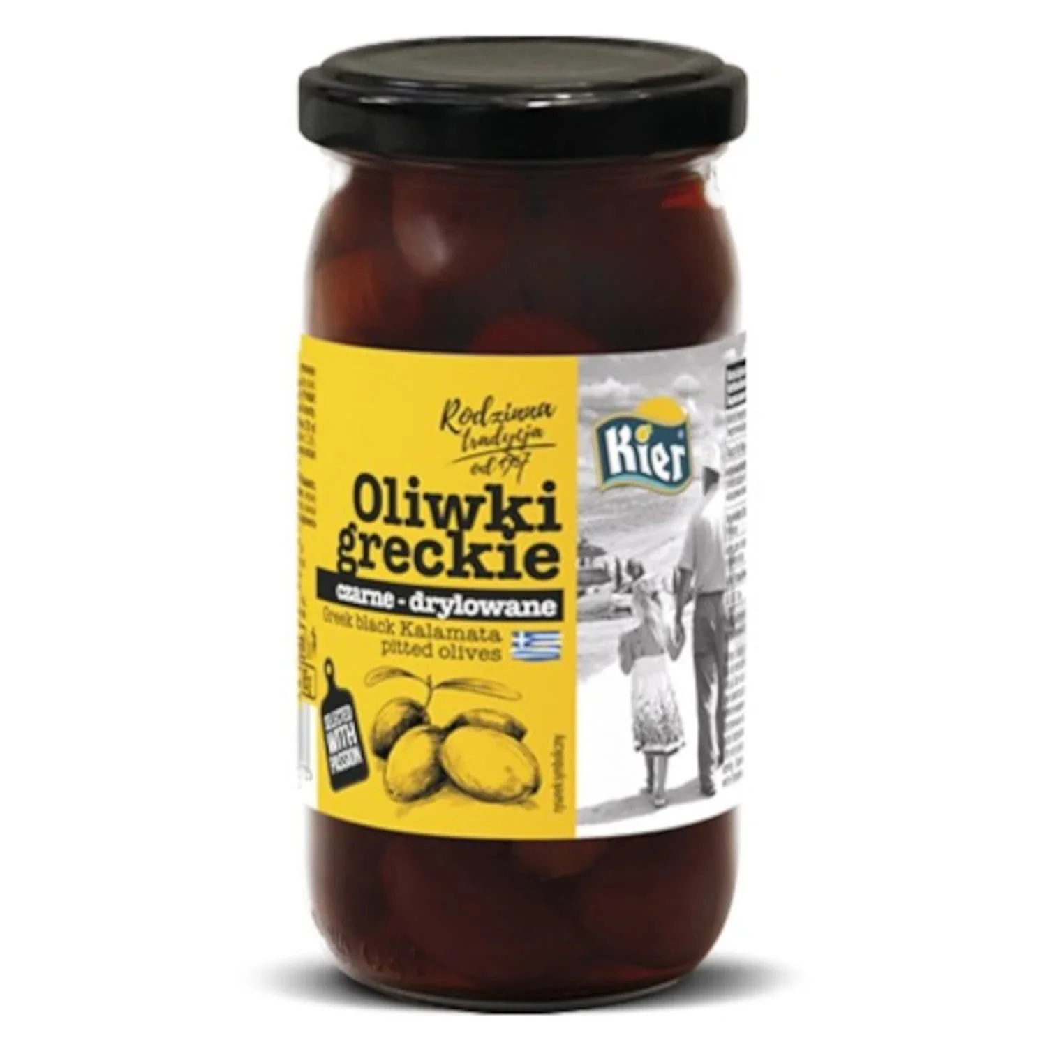 Greckie oliwki czarne, drylowane 350g/185g