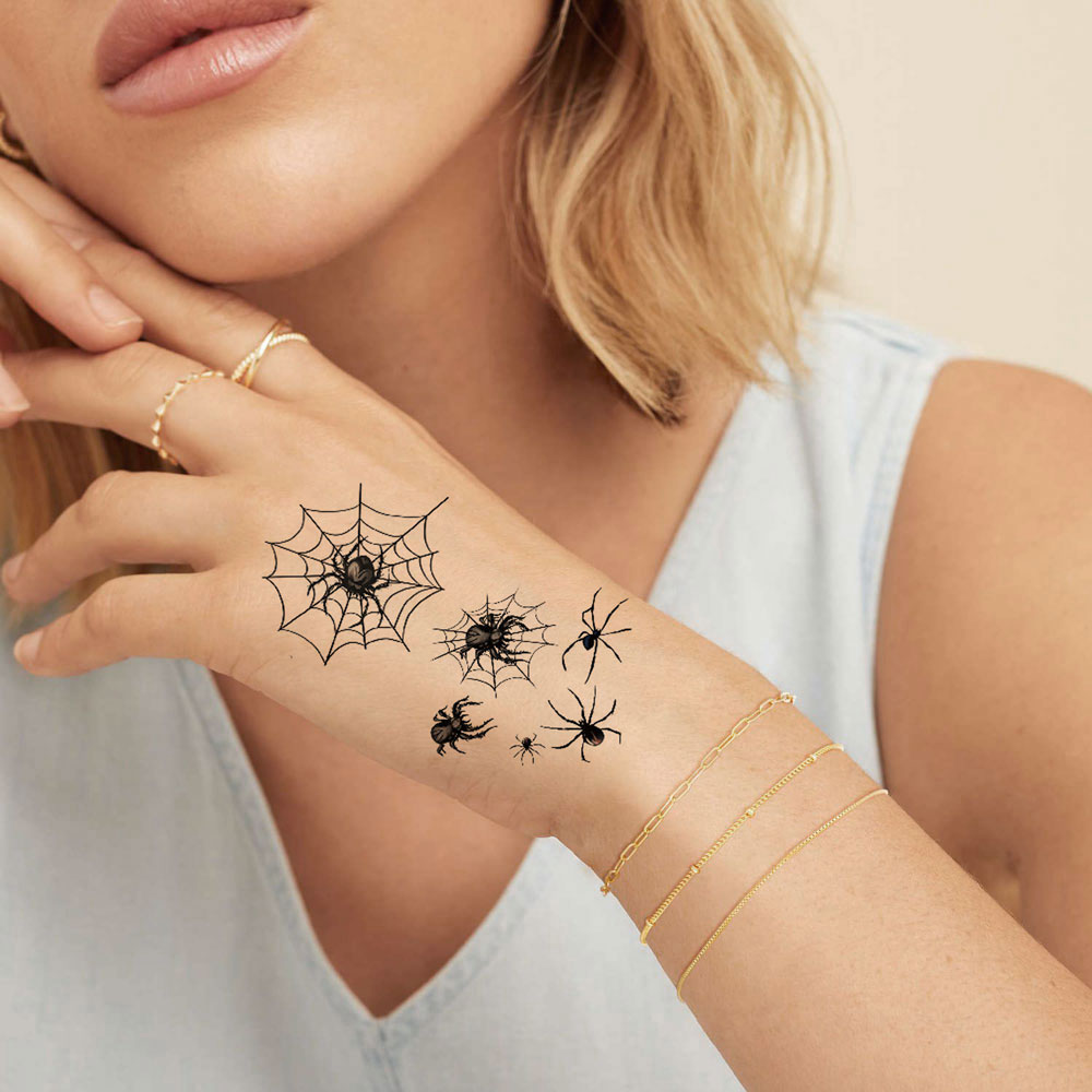 10 枚のクモの巣一時的なタトゥー男性女性のためのリアルなタトゥーステッカーハロウィンパーティーフェイクタトゥー防水