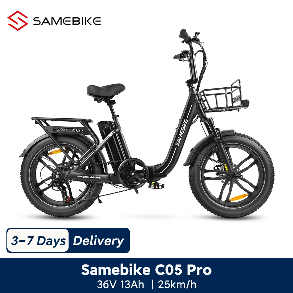 SAMEBIKE C05 Pro Składany Rower Elektryczny dla Dorosłych, 20-calowe Opony typu Fat Tire E-bike z Wyjmowanym Akumulatorem 36V 13Ah
