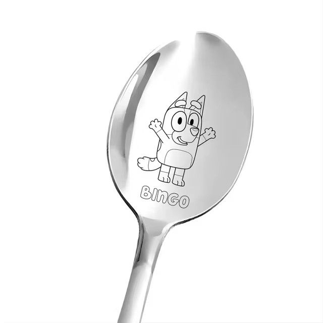 Cuchara Bluey de dibujos animados, familia de Bingo, cucharón de acero inoxidable, comida casera para niños, vajilla, cucharas, regalos de cumpleaños, suministros para fiestas