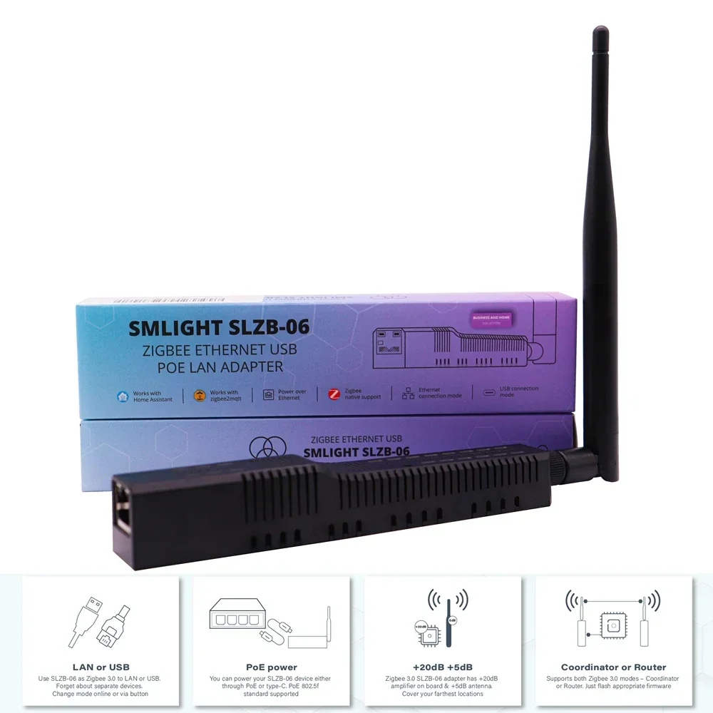 SMLIGHT SLZB-06 – Adaptador Zigbee 3.0 a Ethernet, USB y WiFi con soporte PoE, funciona con Zigbee2MQTT, ZHA, Home Assistant