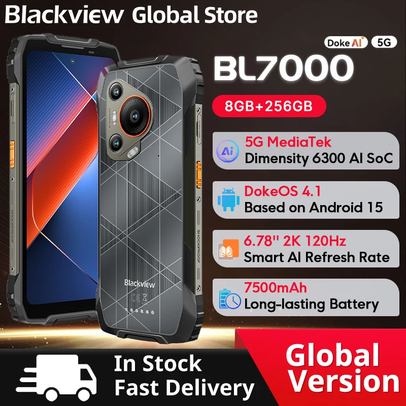 BLACKVIEW BL7000 5G Smartphone robusto AI Dimensity 6300, pantalla de 6,78 "2.4K 120Hz 7500mAh 33W 50MP Cámara Android 15 Teléfono móvil