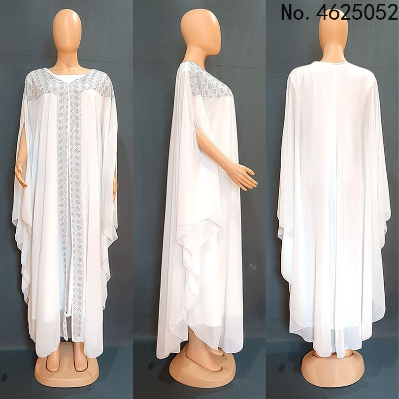 ドレスアフリカのドレス女性のためのシフォン Boubou アンカラ Dashiki 2 個セット衣装ドバイカフタンアバヤローブマロカインファム