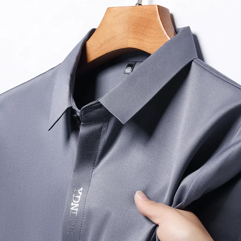 Camisa informal de negocios para hombre, camisa de manga corta de Color sólido, resistente a las arrugas, sin arrugas, Top versátil cómodo para todas las estaciones, nueva