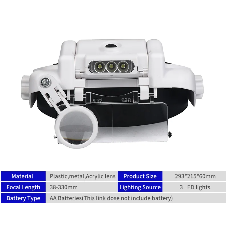 Lupa de diadema LED, lupas manos libres para joyería, lupa, reloj, reparación electrónica, lupa de lente 1,5x2x2,5x3x3,5x8x