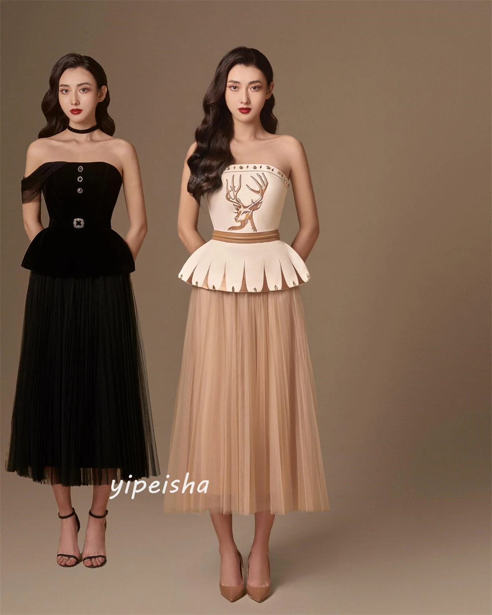 Customized Yipeisha Simple Modern Style Formal Evening Strapless A-line Button Draped s Bespoke Occasion Dresses