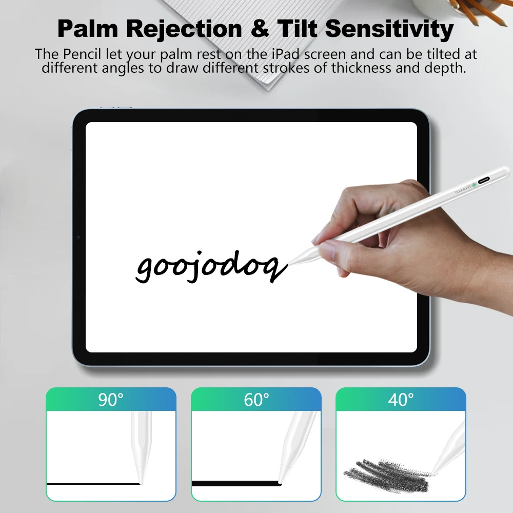GOOJODOQ-Caneta Stylus Bluetooth para iPad, Lápis Apple 2 1 iPad, Pro 11, 12, 9, Air 4, Air 5, 2018-2023