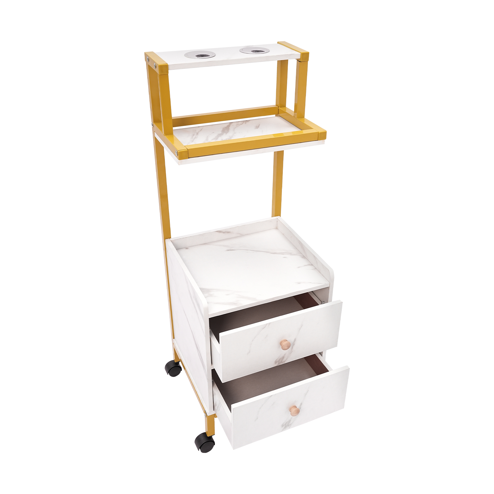 Salon Trolley with Wheels Rolling Barber Cart with Drawers Marbled Board for Beauty Salon Metal Frame Tool Holders