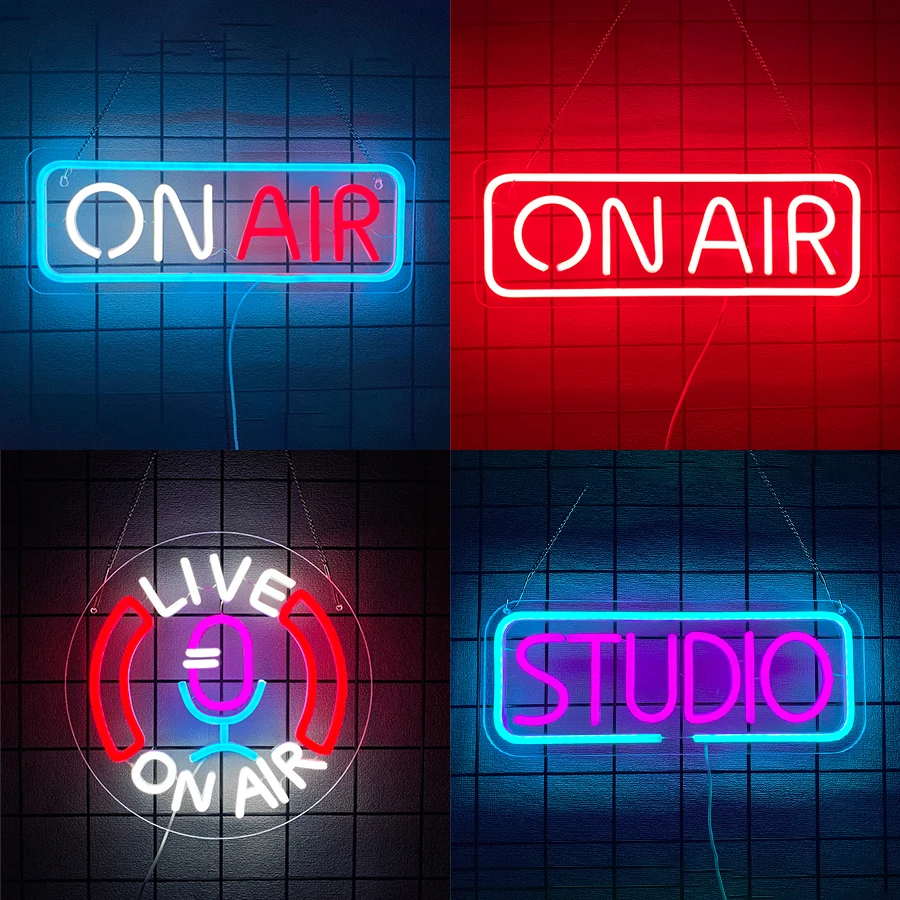 Insegna al neon On Air, icona luminosa a LED per la registrazione dal vivo, utilizzata per la decorazione della sala giochi, studi, bar e decorazioni murali per podcast, alimentate tramite USB