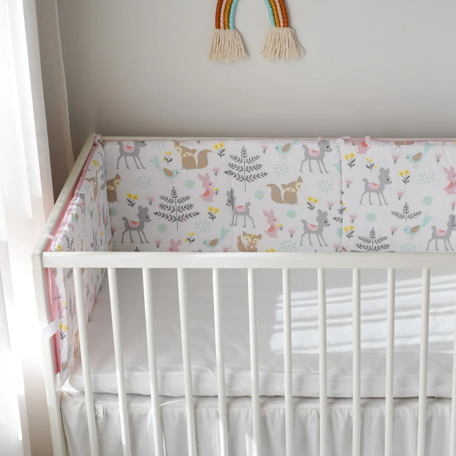Parachoques para cuna de bebé, Protector anticolisión de algodón, zorro rosa, ropa de cama infantil para niñas, Protector alrededor de cama para cuna