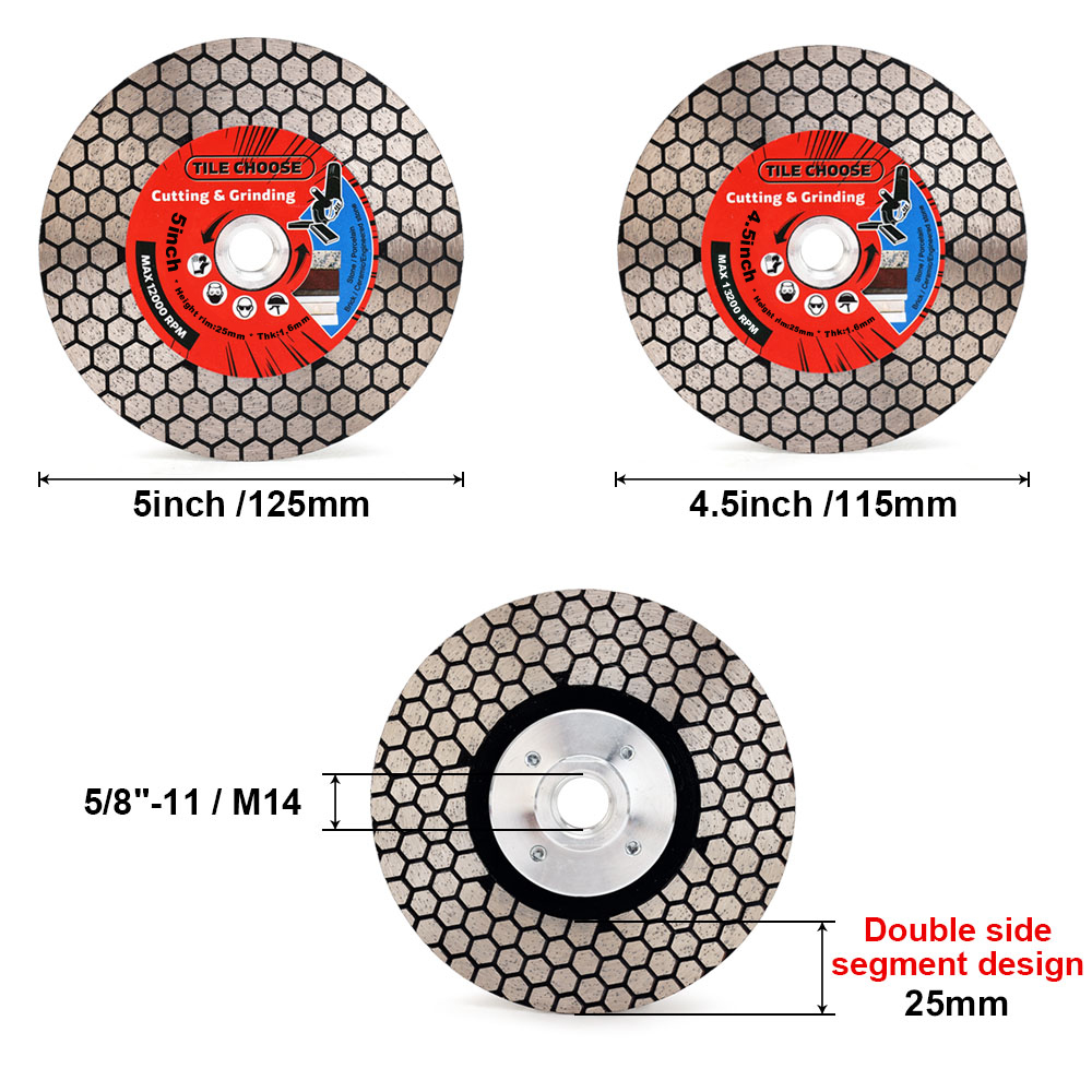 Roda de disco de corte de diamante casaverde d115mm/125mm, lâmina de moagem de porcelana com flange removível para corte de pedra de moagem