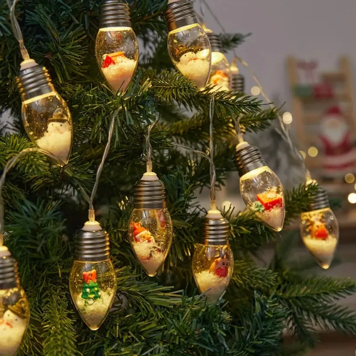 1pc10/20 LED Natale Palla di neve Lampadina trasparente Luci della stringa con Natale Babbo Natale Pupazzo di neve Albero Regali Mix Luce alimentata a batteria