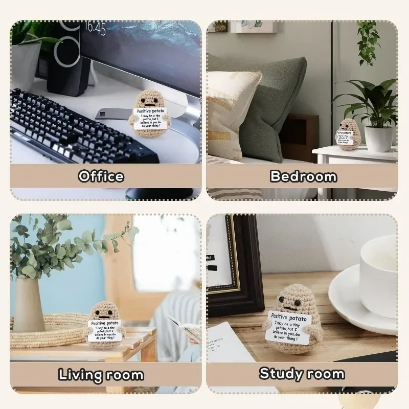 Nova energia positiva batata abraço bolso mini artesanal de lã de pelúcia tricô boneca com cartão engraçado presente de natal decoração do quarto casa