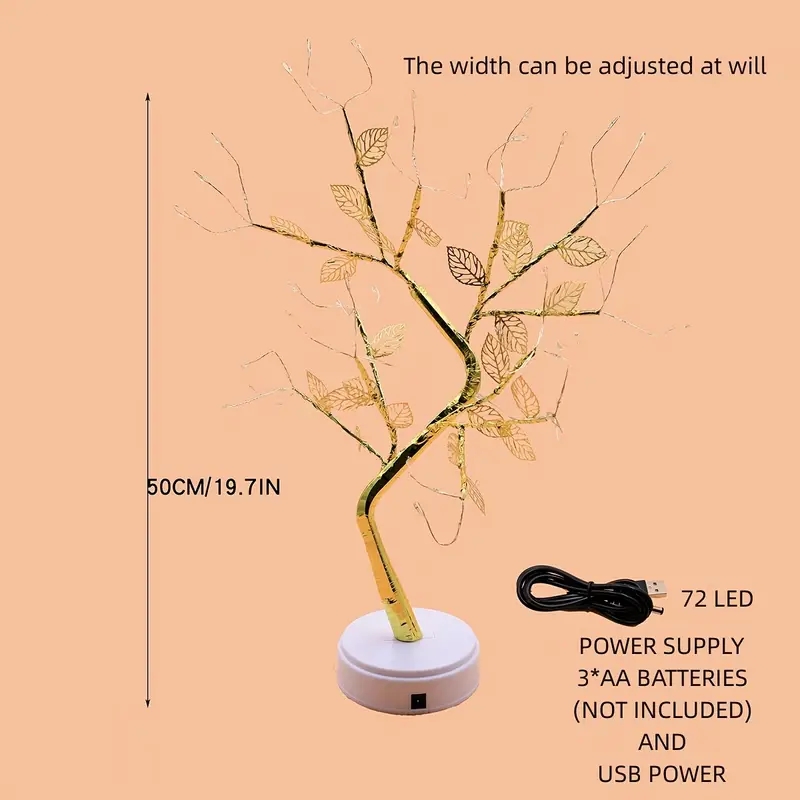 Golden Leaf 72 Led Touch Copper Wire Night Light Tree Light Battery Box USB Light String For Home Decoration
