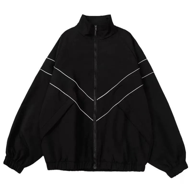 Chaqueta universitaria de Hip Hop para hombre, abrigos cortavientos negros de Color Patchwork de calle alta, chaquetas universitarias finas de moda para primavera y otoño para mujer