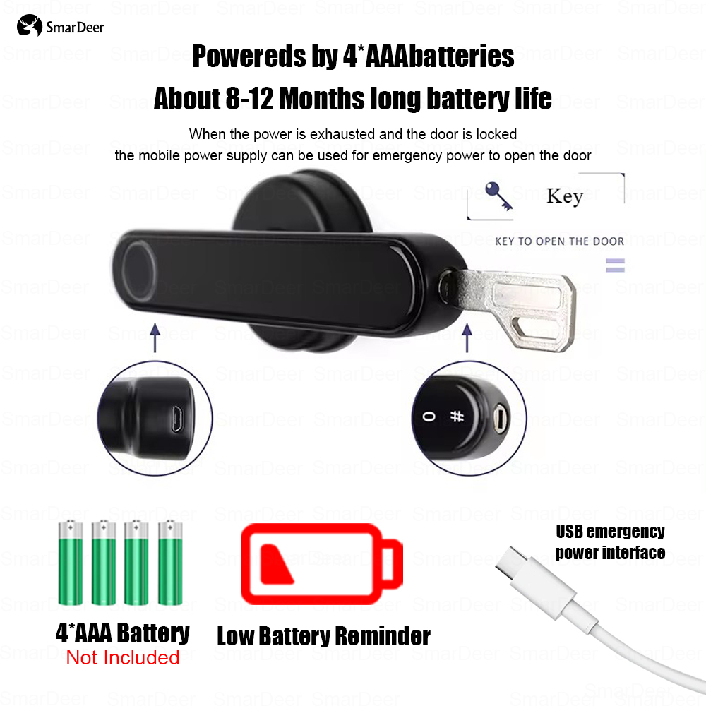 Tuya 스마트 잠금 장치 용 SmarDeer 전자 도어 잠금 장치 왼쪽 및 오른쪽 도어가있는 실내 Bluetooth 지문 잠금 장치