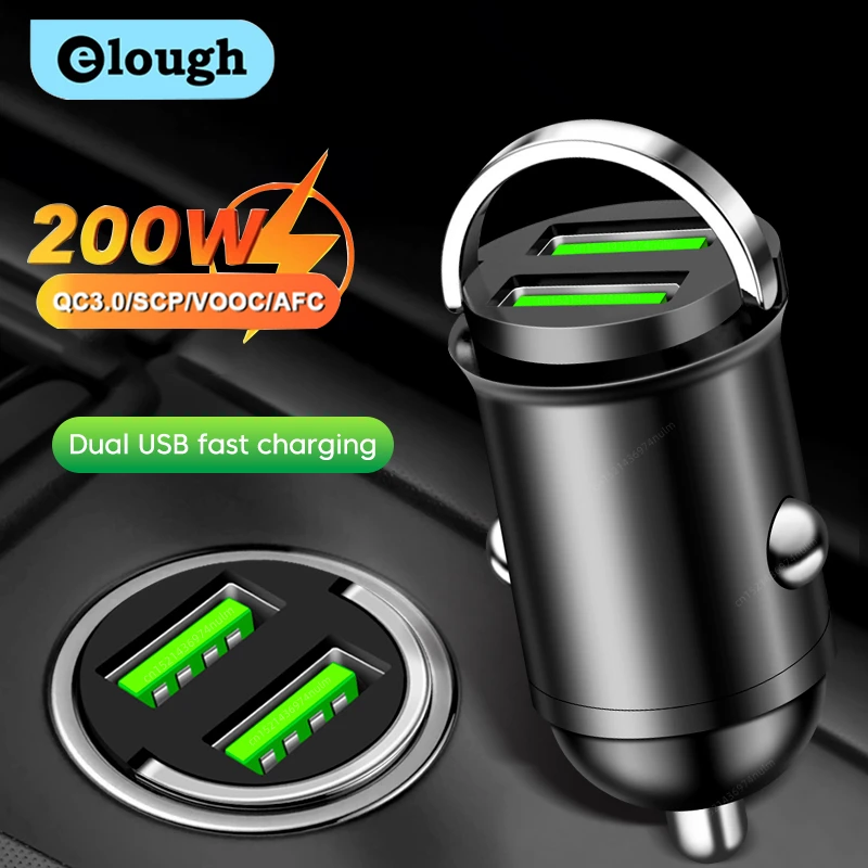 200w duplo usb carregador de carro mais leve carregamento rápido para iphone qc3.0 mini usb carregador de telefone carro para xiaomi samsung huawei honor