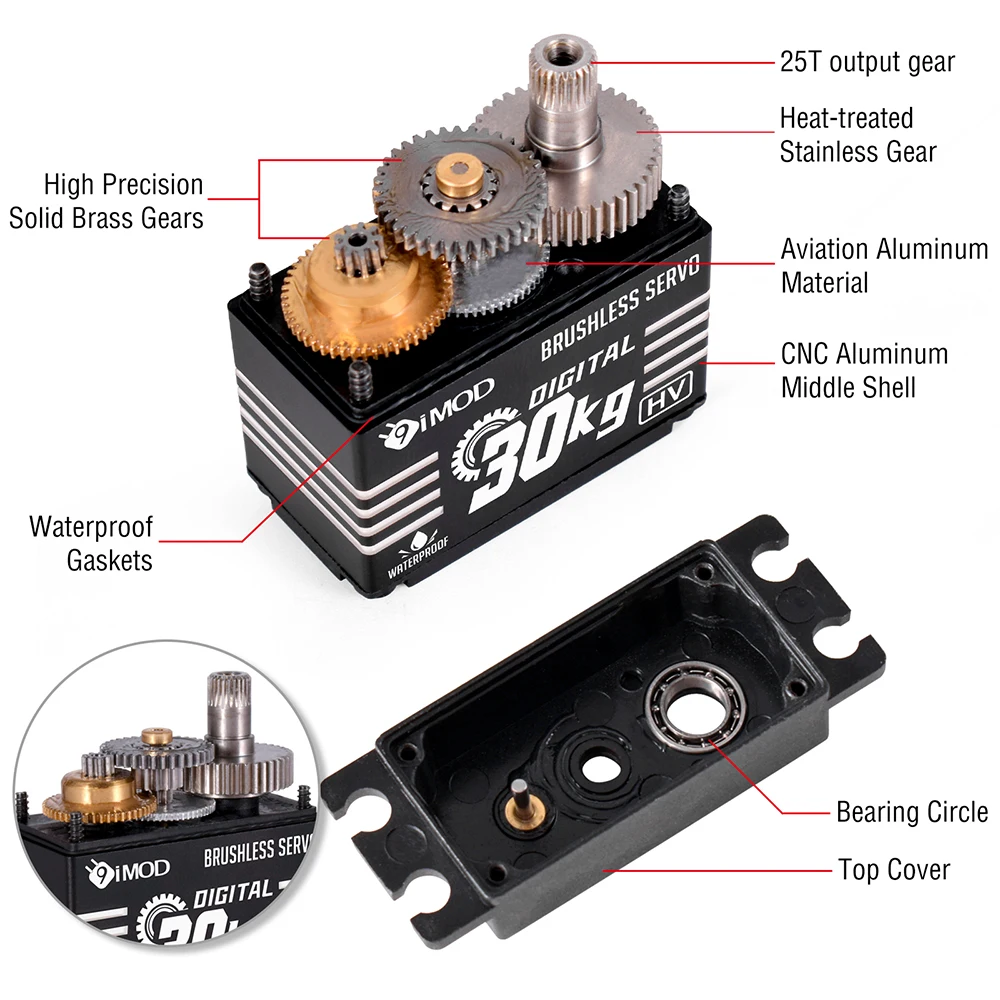 9imod Brushless Servo 20/30/40KG Aluminum Alloy Case Waterproof Digital Metal Gear Servo for RC Car Truck Crawler Boat Robot DIY