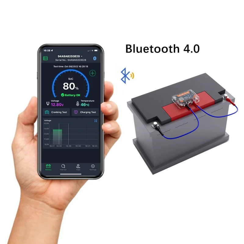 ไร้สายบลูทูธ 4.0 12V แบตเตอรี่ BM6 รถแบตเตอรี่ตรวจสอบสุขภาพ APP การตรวจสอบเครื่องทดสอบแบตเตอรี่สําหรับ Android IOS ร้อน