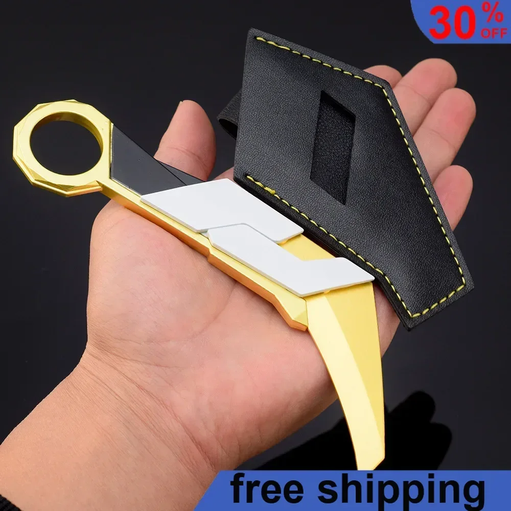 Arma periférica de juego Valorant de 16cm Prime 2,0 Karambit Ninja samurái espadas cuchillo de Metal Funda de cuero versión modelo regalos Juguetes