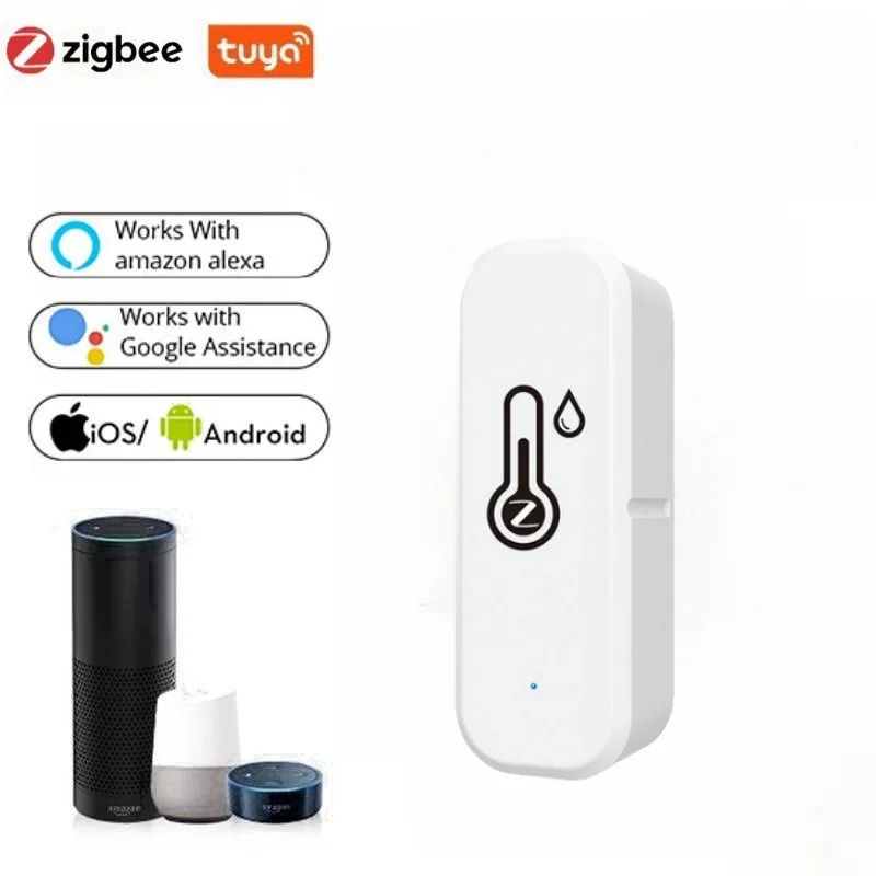 Compatible con sensor de temperatura y humedad Tuya Zigbee, dispositivo doméstico inteligente Compatible con Google Home Alexa para monitoreo ambiental
