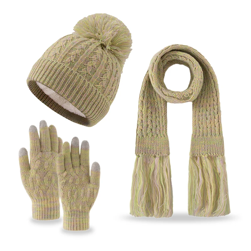 3 peças 3-13 anos chapéu arco-íris de bola única infantil, cachecol com franjas, conjunto de luvas, chapéu de inverno de malha com lã, bolas duplas fofas, corte